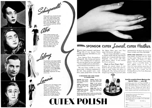 1938 Cutex fashion designer endorsements