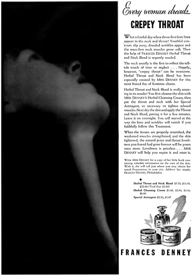 1934 Frances Denney crepey throat treatment
