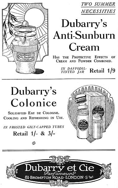 1928 Dubarry Anti-Sunburn Cream and Colonice