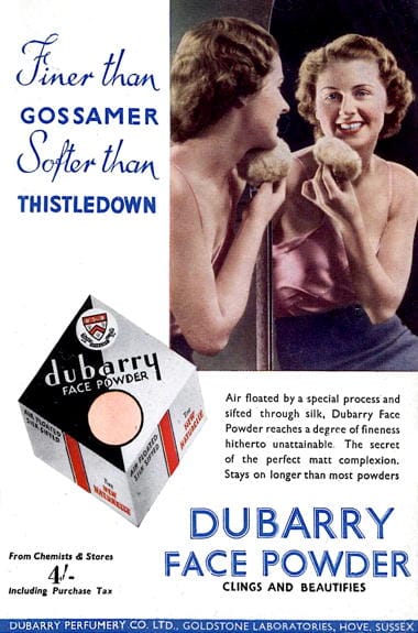 1944 Dubarry Face Powder in wartime packaging