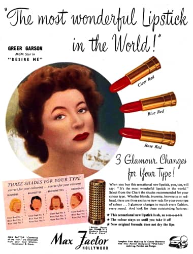 Vintage Max Factor Lipstick advert  Reproduction poster Wall art. Clear Red 
