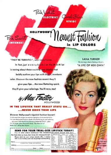 1950 Max Factor Lipstick in three new shades