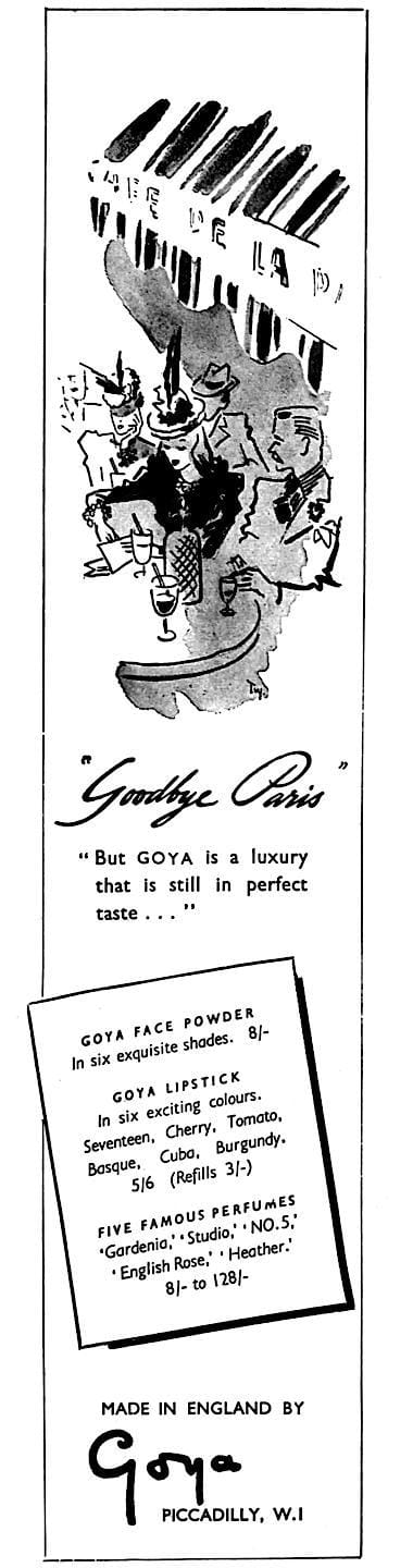 1942 Goya Face Powder, Lipstick and Perfumes