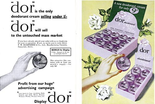 1954 Trade advertisment for Dor Cream Deodorant