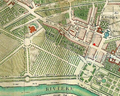 1780 Map of Paris with Maison Houbigant marked