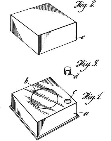 1939 Drawing from the no-spill box patent invented by Leslie Charles Bithrey