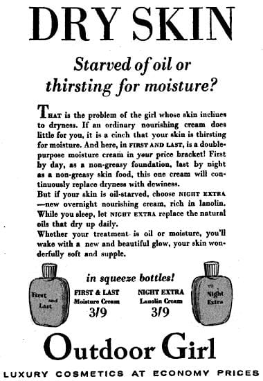 1955 Outdoor Girl dry skin lotions