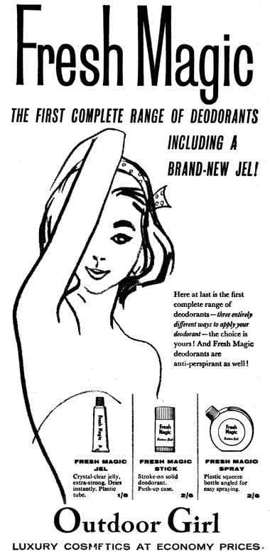 1958 Outdoor Girl Fresh Magic Jel, Stick, and Spray