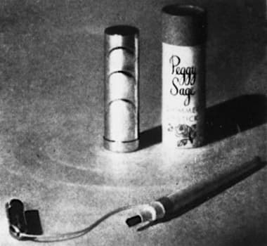 1947 Peggy Sage Shimmer Lipstick with box and Lipstick Brush.