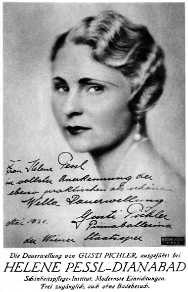1931 Endorsement from the ballerina Gusti Pichler