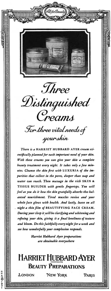 1931 Harriet Hubbard Ayer creams
