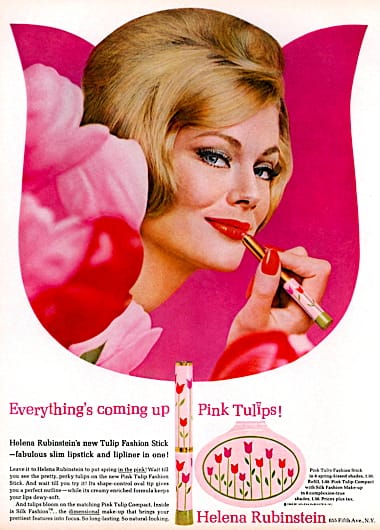 1964 Helena Rubinstein Pink Tulips Fashion Stick and Compact