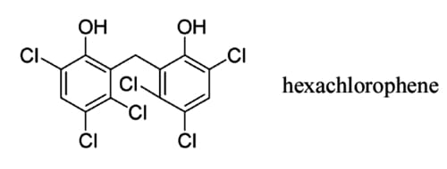 Chemical structure of hexachlorophene