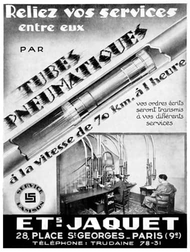 1930 Jaquet pneumatic tube service